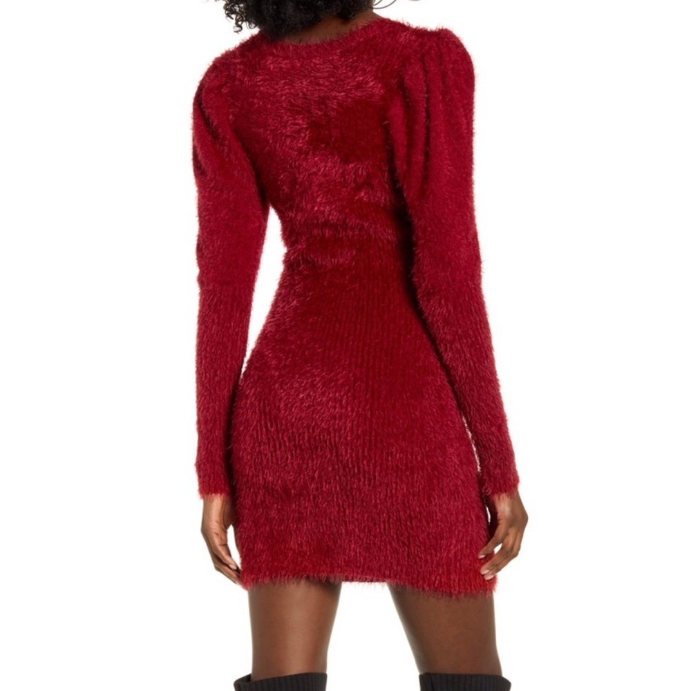 NWOT 4SI3NNA Fuzzy Red Long Sleeve Sweater Dress - Picture 2 of 14